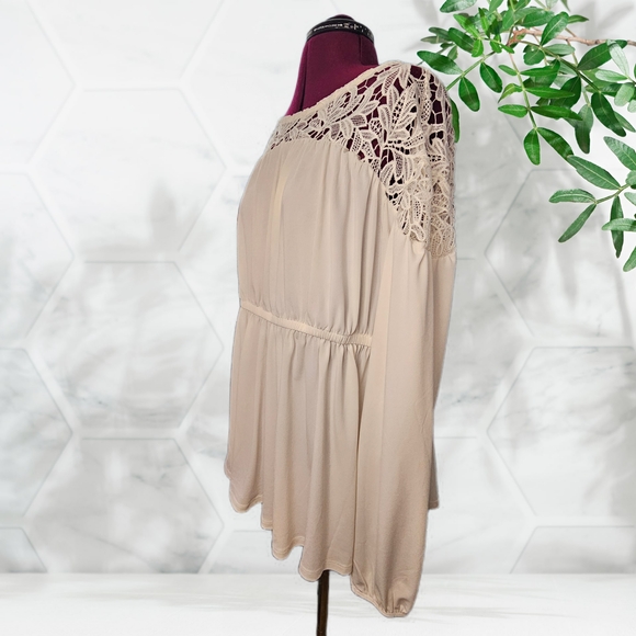 Torrid Studio Crepe Crew Neck Lace Yoke Babydoll Top Blouse - Picture 4 of 11